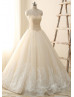 Champagne Tulle Lace Halter Neck Beaded Wedding Dress
